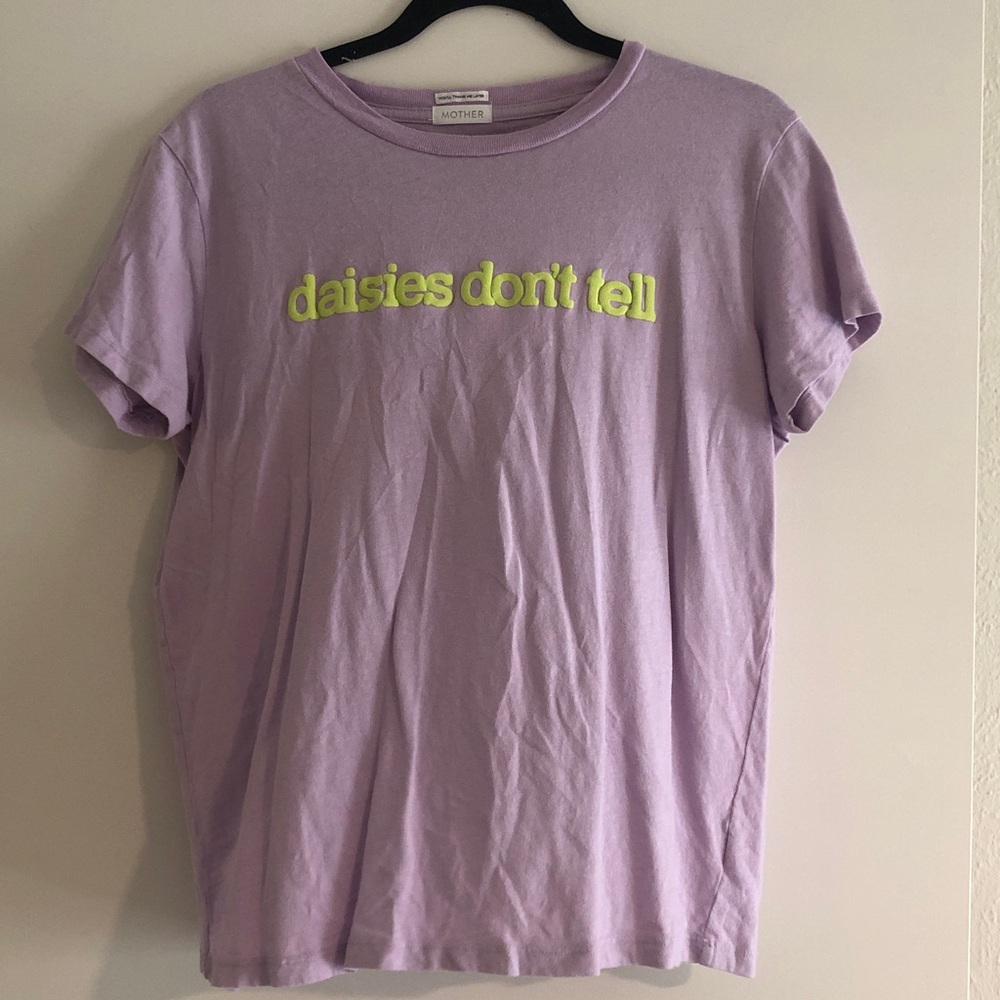 Classic fit. Lavender with hot yellow graphic. 100% cotton